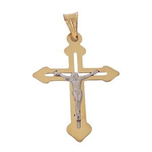 14K  GOLD cross pendant over silver NEW.